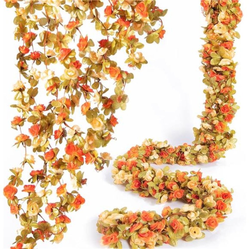 8 Pcs 66FT Fall Garland, Artificial Rose Vine Flowers with Green Leaves Hanging